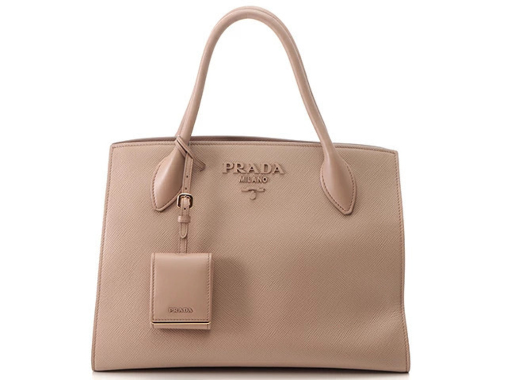 Prada Shoulder Bag Monochrome Saffiano Leather Beige Cream